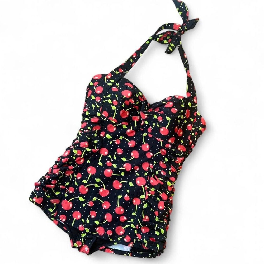 Unique Vintage 50s style adorable Retro Cherry Polka Dots One piece Swimsuit